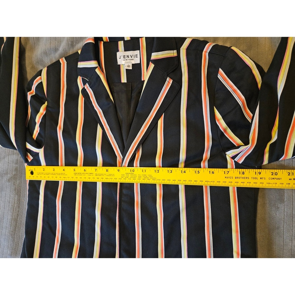 J'Envie New York Womens Striped Blazer Navy Orange Yellow Open Front Jacket 10 - Picture 5 of 10